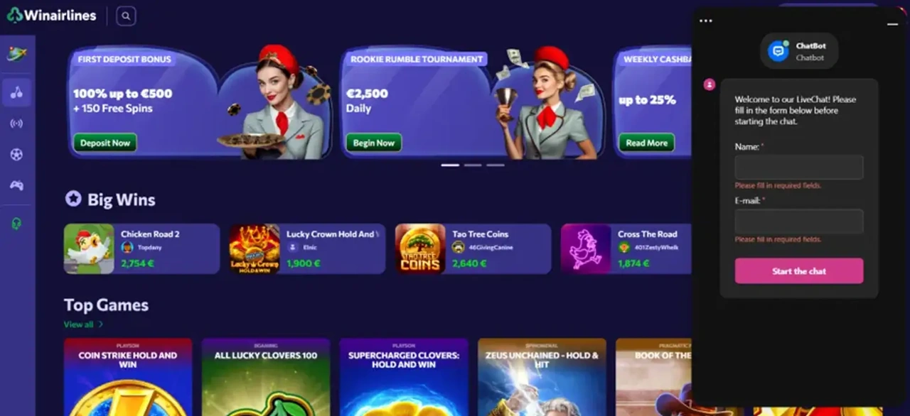 Winairlines Casino 2026 – Bis zu 1.500 EUR + 250 Freispiele Casino